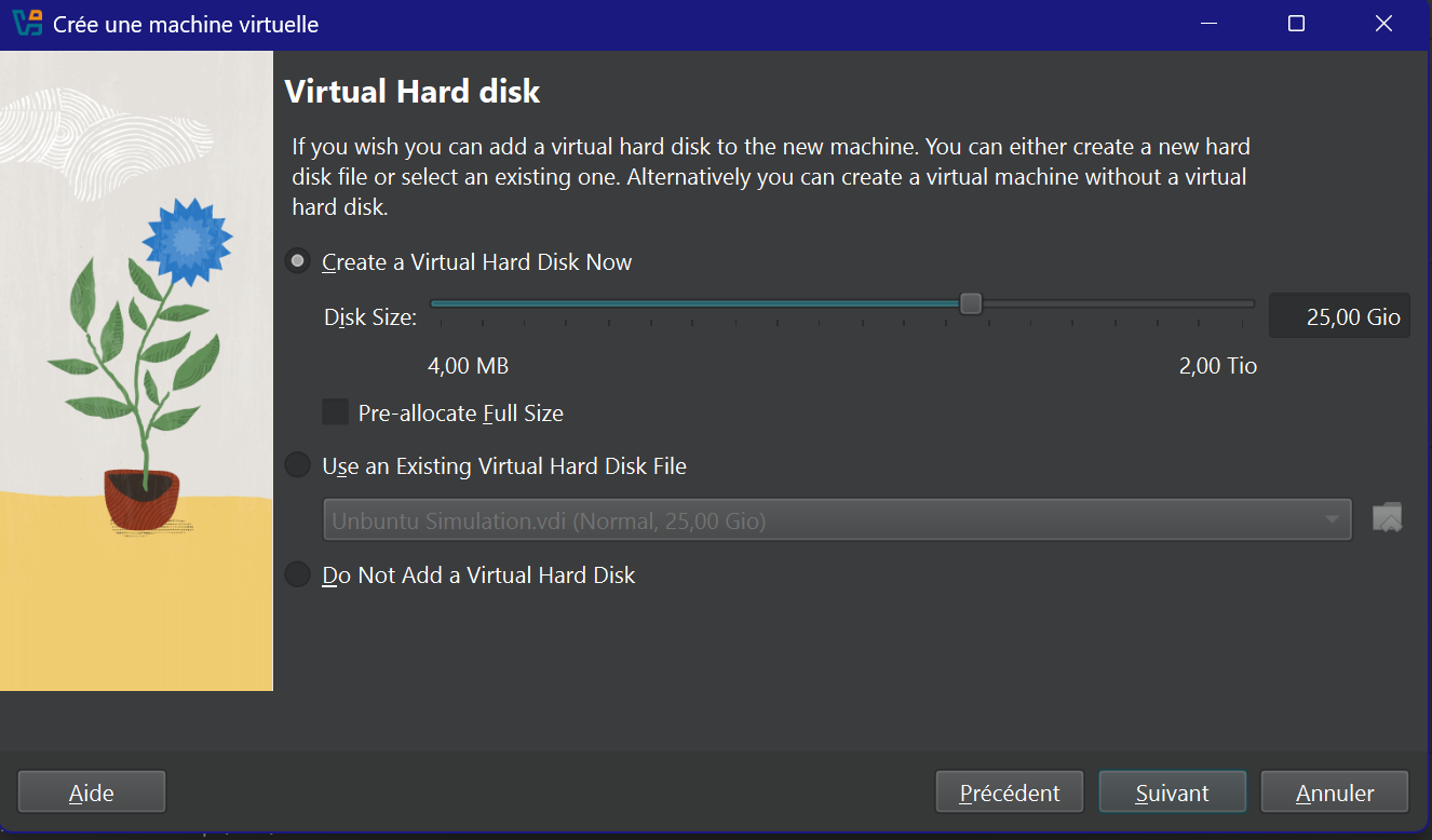 Configuration du disque dur virtuel